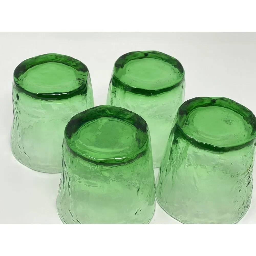 Vintage Morgantown Crinkle Green Double Old Fashioned Glasses MCM 3.5” Set Of 4